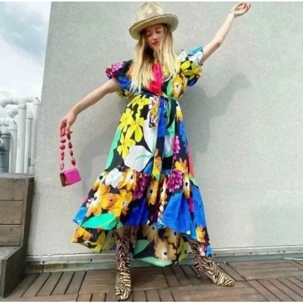 NWT Christopher John Rogers x Target Floral Puff Sleeve Dress High Low Large - Picture 3 of 15